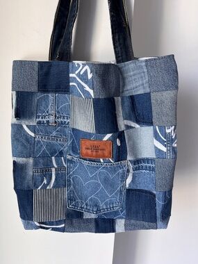 Patchwork Handcrafted Blue Denim Tote | Fully Lined |One of A Kind Tote Bag